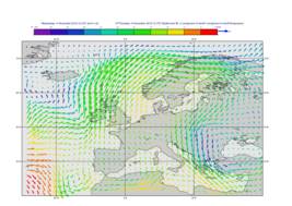 Metview > GRIB Overview > wind_coloured_by_t-thumb.png